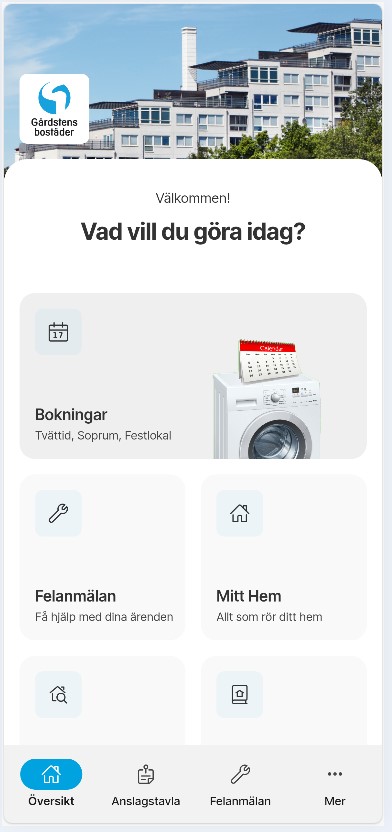Gårdstensbostäder boendeapps utseende på förstasidan