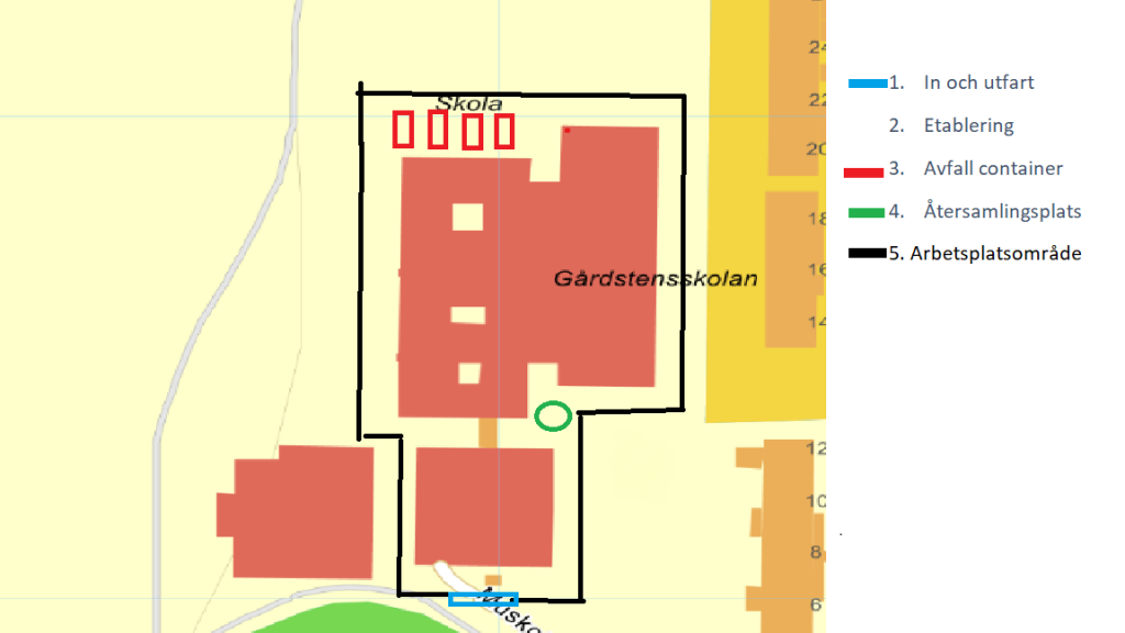 Arbetsområde kring Gårdstensskolans rivning