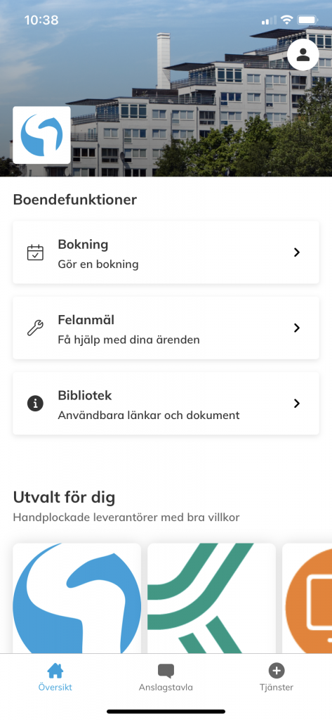 Första sidan på boendeappen när du loggat in med bank-id