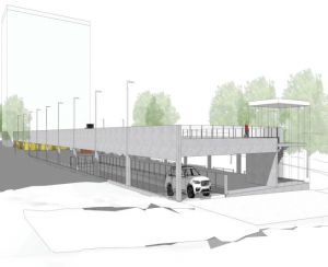 Skiss på nytt p-hus vid Gårdsten centrum