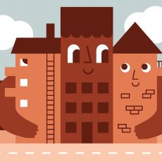 Illustration på hus som omfamnar varandra